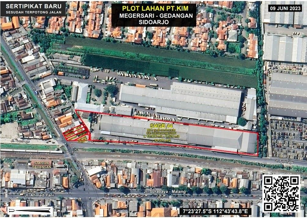 Tanah di tengah kota Gresik, Nol Jalan Raya, Cocok untuk showroom dan bengkel, kantor, dll